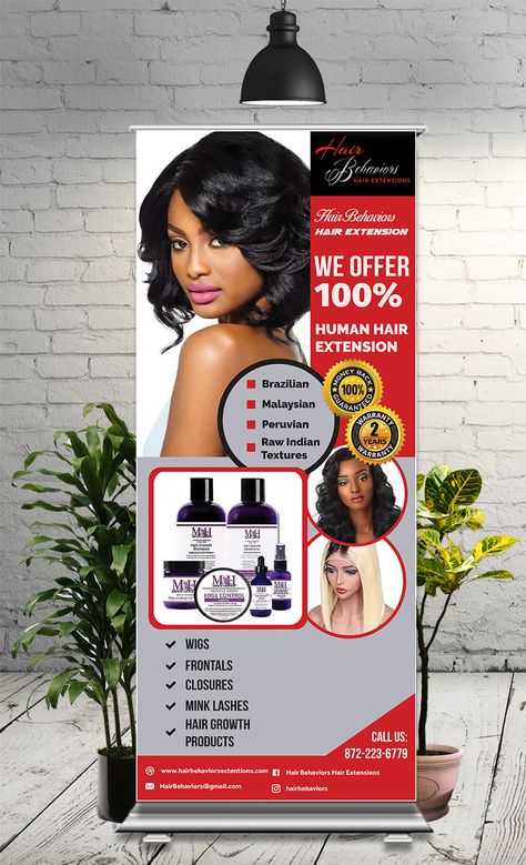 Pull Up Banner Design, Pull Up Banner, Banner Stand, Roll Up Banner, Best Fonts, Banner Designs, Beauty Salon Design, Design Fonts, 100 Human Hair Extensions