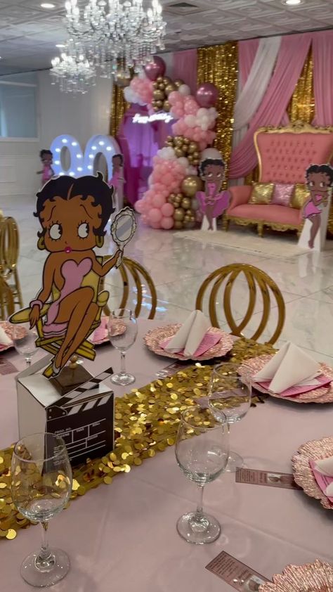 Betty Boop Theme Party Ideas, Betty Boop Decor, Betty Boop Party, Betty Boop Birthday, Betty Boop Pink, 90th Birthday Party, Black Betty Boop, Birthday Dinner Party, 90's Birthday Party