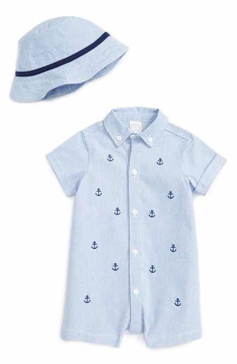 sewing patterns for baby boy Trendy Romper, Baby Boy Dress, Free Sewing Pattern, Boys Summer Outfits, Baby Boy Romper, Boys Romper, Hat Set, Cute Rompers, Baby Boy Fashion