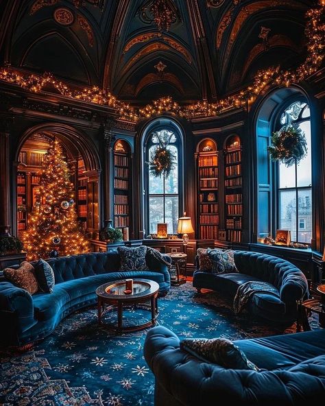 Ravenclaw Christmas, Ravenclaw Room, Christmas Rooms, Hogwarts Ravenclaw, Lounge Aesthetic, Dream Library, Halloween Everyday, Hogwarts Aesthetic, Book Room