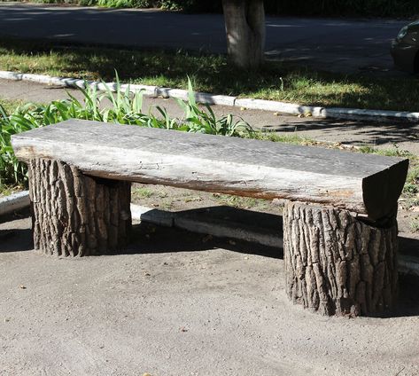 Bench Garden Ideas, Garden Bench Ideas, Log Bench, Bench Garden, Rustic Wood Furniture, Yellow Blossom, Rustic Bench, Bench Ideas, Bench Designs