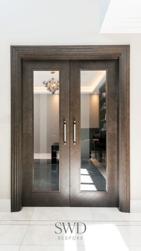 SWD Bespoke Internal Door Design Wooden Glass Door, Glass Door Design, Internal Wooden Doors, Stained Doors, Glazed Doors, Walnut Doors, Living Room Door, Double Front Doors, Pooja Room Door Design