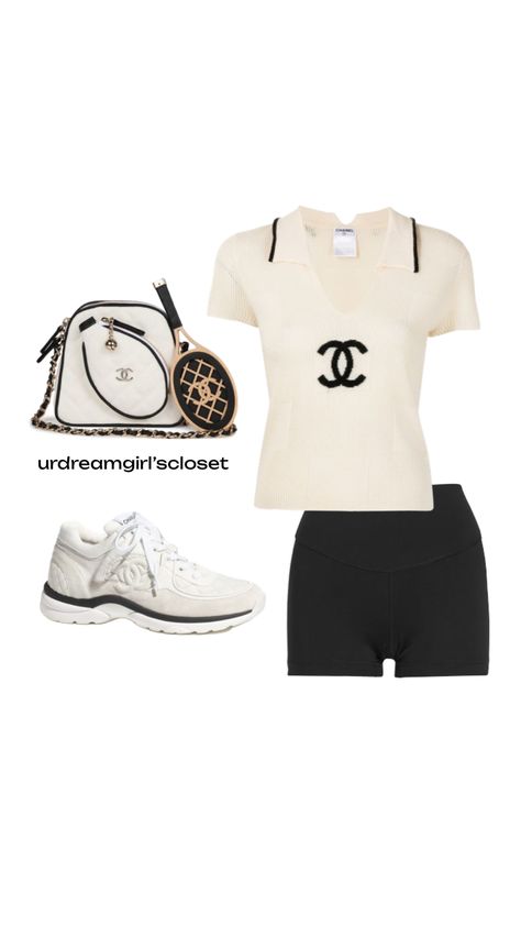 #chanel #clothes #fashion #fashioninspo #fashionboard #outfit #outfitinspo #ootd #art #cute #girly Chanel Tennis Outfit, White Chanel Outfit, Mia Rodriguez, Chanel Clothes, Happy Woman Day, White Cookie, Chanel Outfit, Bts Inspired Outfits, Fitness Wear Outfits