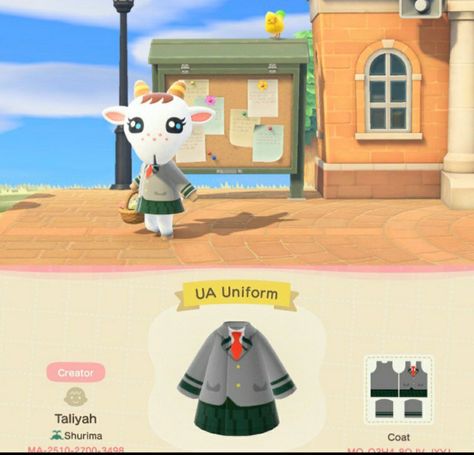 Acnh Anime Designs, Acnh Anime, Ua Uniform, Animal Crossing Design Codes, Animal Crossing Design, Animal Crossing Pc, Clothing Codes, Make Your Own Coffee, Acnh Clothes