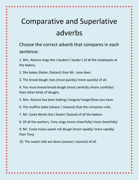 Comparative and superlative adverbs online worksheet for 3 Grade. You can do the exercises online or download the worksheet as pdf. Comparative And Superlative Adverbs, Comparative Adjectives Worksheet, Adverb Activities, Adjectives Worksheet, Comparative And Superlative, Adverbs Worksheet, Esl English, Adjective Worksheet, Superlative Adjectives