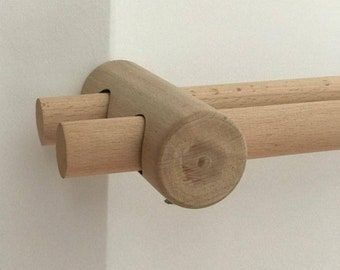 Rustic Double Curtain Hanger 175 Cm Hornbeam Curtain Holder - Etsy New Zealand Diy Curtain Rod Holder, Crochet Curtain Holder, Wood Curtain Rod, Fabric Styling, Modern Curtain Rods, Wooden Curtain Rods, Curtain Pole Brackets, Wooden Curtain Poles, Wooden Curtain