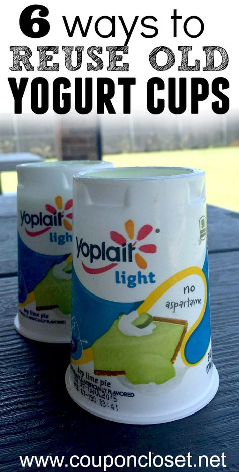 6 ways to reuse yogurt cups Crafts With Yogurt Containers, Yogurt Container Upcycle, Reuse Yogurt Containers, Yoghurt Pot Crafts, Yogurt Cup Crafts, Yogurt Container Crafts, Reuse Plastic Containers, Plastic Cup Crafts, Yoplait Yogurt