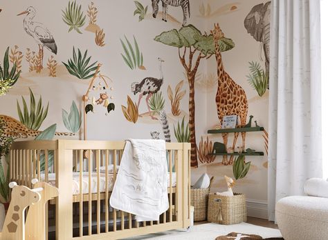 Kids Jungle Room, Small Kids Room, Safari Theme Nursery, Children Room Boy, Jungle Room, Jungle Wallpaper, Baby Room Design, Nursery Baby Room, Safari Nursery