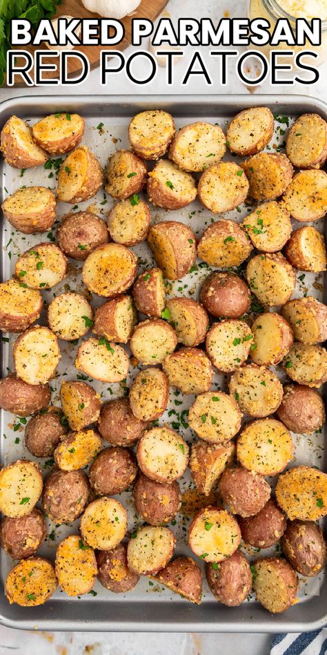 Parmesan Red Potatoes, Parmesan Roasted Red Potatoes, Roasted Baby Red Potatoes, Baked Red Potatoes, Oven Roasted Red Potatoes, Easy Roasted Potatoes, Red Potato Recipes, Bread Booze Bacon, Red Potato