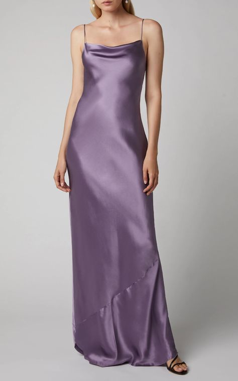 Purple Silk Gown, Charmeuse Gown, V Neck Gown, Purple Silk Dress, Satin Fashion, Modesty Outfits, Silk Dresses, Silk Chiffon Dress, Alex Perry