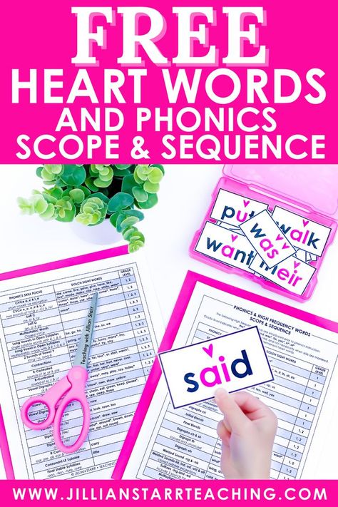 free heart words and phonics scope and sequence Phonics Scope And Sequence, Scope And Sequence, The Science Of Reading, Teaching Sight Words, Tricky Words, Phonics Practice, Dolch Sight Words, Phonics Instruction, Making Words