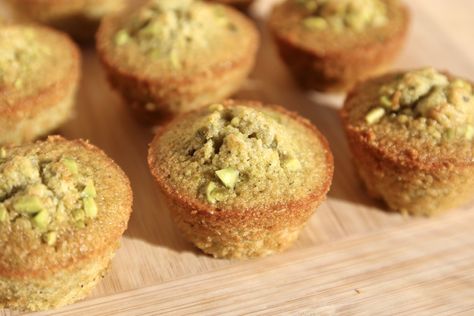 Pistachio Financiers Pistachio Financiers, Mini Bunt Cake, Mini Cupcake Pan, Matcha Dessert, Raspberry Desserts, Blueberry Cream Cheese, Mini Muffin Pan, Cream Cheese Filling, Small Cake