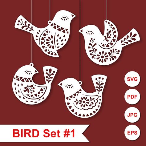 Easter Laser Cut, Scandinavian Illustration, Scandinavian Christmas Ornaments, Wood Laser Ideas, Bird Template, Folk Art Decor, Doodle Paint, Tin Ornaments, Felt Crafts Christmas