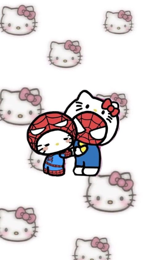 Kitty Y Spiderman, Hello Kitty And Spiderman, Spider Men, Hello Kitty Wallpaper Hd, Hello Kitty Backgrounds, Purple Wallpaper Iphone, Get More Followers, Pink Hello Kitty, Iphone Wallpaper Themes