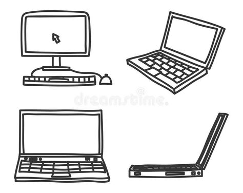 Hand drawn laptop and desktop computer art vector icon set. Illustration , #ad, #desktop, #computer, #laptop, #Hand, #drawn #ad Computer Illustration Art, Gacha Laptop, Gacha Computer, Computer Art Drawing, Manga Environment, Laptop Doodle, Desktop Drawing, Microphone Drawing, Computer Sketch