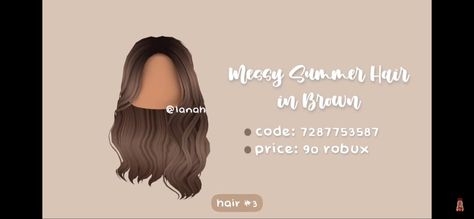 Roblox Id Codes For Brown Hair, Bloxburg Hair Codes Brown, Bloxburg Brown Hair Codes, Pelo Aesthetic, Soft Aesthetic Outfits, Roblox Sets, Bloxburg Clothes, Bloxburg Hacks, Brown Hair Roblox