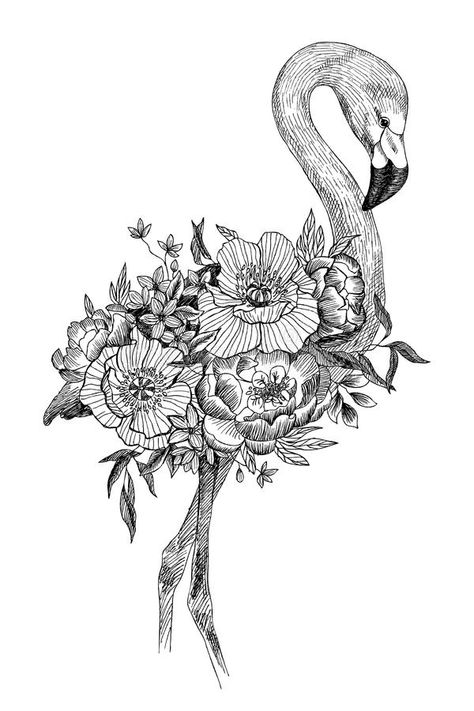 Drawing Of Birds, Hummingbird Flower Tattoos, White Bird Tattoos, Giant Wall Art, Flamingo Tattoo, Drawing Bird, Lily Flower Tattoos, Flower Tattoo Drawings, Colored Pencil Set