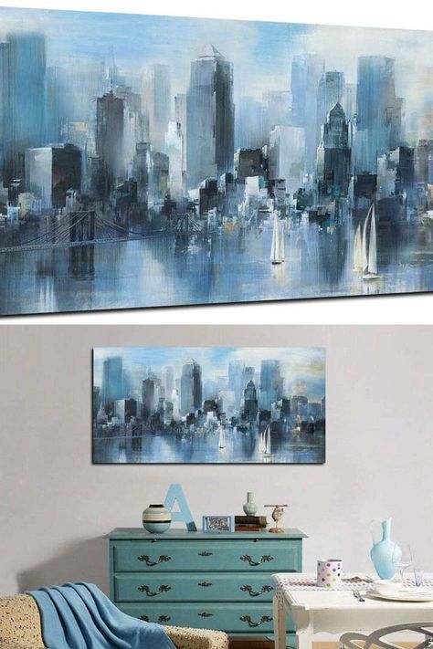 Acocifi Blue Cityscape New York Canvas Wall Art Brooklyn Bridge Painting Modern Abstract White Acocifi Blue Cityscape New York Canvas Wall Art Brooklyn Bridge Painting Modern Abstract White Brooklyn Bridge Painting, Blue Cityscape, New York Abstract, Wall Art New York, Frame For Living Room, New York Painting, Bridge Painting, New York Canvas, City Scapes