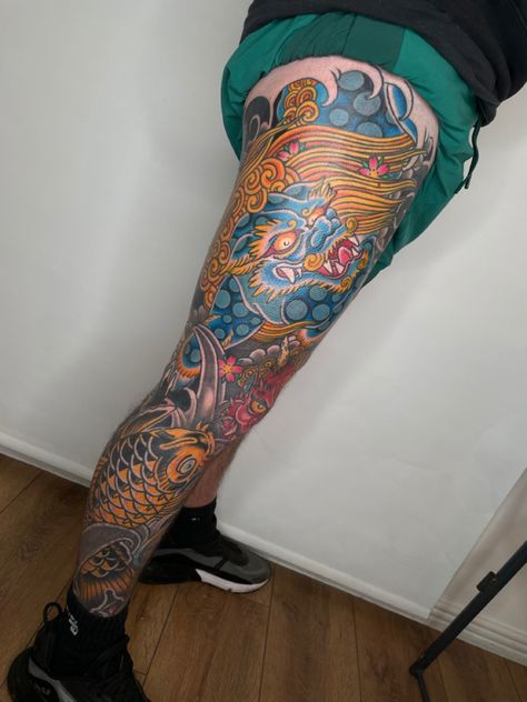 Leg sleeve completed for @gazbyrneie86 Thanks a million ! There will be more pics when it’s all healed and settled Dm me to book @lifestooshort.studio @limerick_tattoo_convention #foodog #foodogtattoo #koitattoo #onitattoo #japanesetattoo #legsleeve #legsleevetattoo #sleevetattoo #irezumi #bestirezumi #dublintattoo #dublintattoos #dublintattooartist #dublintattoostudio Oni Tattoo, Foo Dog Tattoo, Dog Leg, Koi Tattoo, Leg Sleeve Tattoo, Foo Dog, Leg Sleeves, Japanese Tattoo, Leg Tattoos