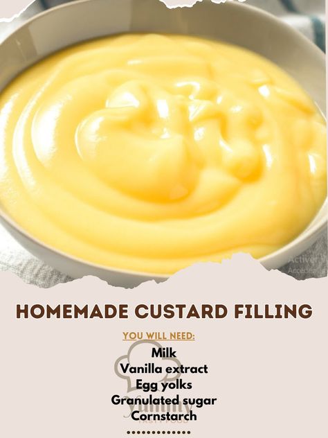 Custard Filling Recipe, Homemade Custard Recipe, Pantry Mixes, Lemon Pastry, Pudding Recipes Homemade, Chocolate Mints, Jello Salads, Sweet Sauces, Crescent Recipes