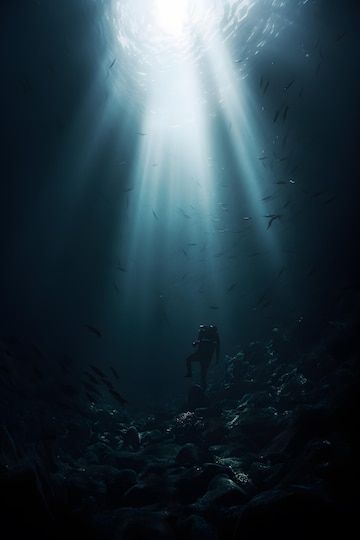 Premium Photo | Underwater Mystery in the Ocean Depths Ocean Terror, Mark Ryder, Ocean Depth, Bottom Of The Ocean, Under Water, Last Supper, In The Ocean, Deep Sea, Art Black