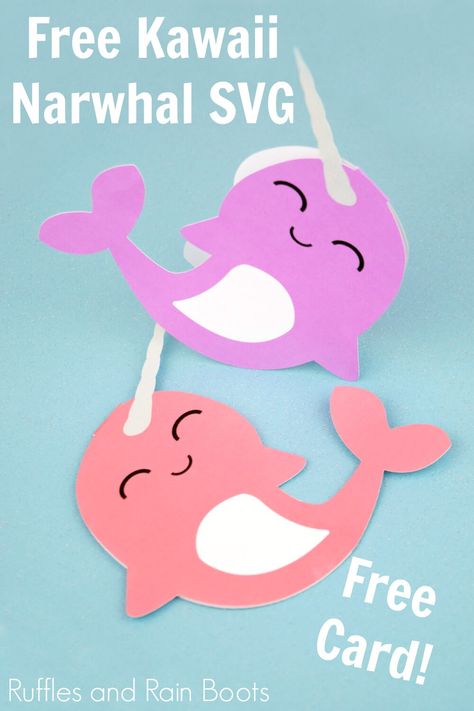 This free narwhal SVG cut file will have you crafting in no time. Use it as a card, invitation, or cut file for crafting your own creations. #freesvg #narwhal #narwhals #unicornofthesea #rufflesandrainboots via @momtoelise Arctic Party, Narwhal Party, Kawaii Narwhal, Meaningful Gift Ideas, Cute Narwhal, Cricut Templates, Silhouette Tutorials, Vbs Crafts, Handprint Craft