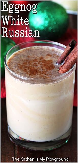 Eggnog White Russian ~ The classic White Russian combo of coffee liqueur and vodka is sure a fun and tasty way to spike your eggnog! An Eggnog White Russian s a super tasty cocktail just perfect for Christmastime sipping. www.thekitchenismyplayground.com Eggnog Recipe With Alcohol, Eggnog White Russian, Recipes Using Eggnog, Eggnog Recipe Spiked, Eggnog Cocktail, Eggnog Drinks, White Russian Recipes, Christmas Drinks Alcohol Recipes, Alcoholic Treats