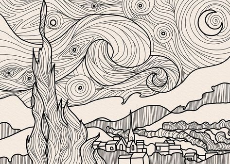 Van Gogh Drawings, Starry Night Wallpaper, Harry Potter Art Drawings, Starry Night Art, Architecture Design Drawing, Starry Night Van Gogh, Art Wallpaper Iphone, Night Painting, Sketches Easy