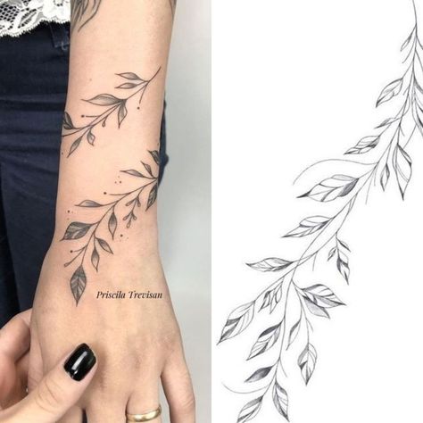 Green Vine Tattoo Arm, Wraparound Floral Tattoo, Arm Tattoos For Women Floral, Arm Wrap Tattoo Stencil, Ivy Bracelet Tattoo, Floral Wrap Around Tattoo Forearm Stencil, Leaf Band Tattoo, Vine Bracelet Tattoo, Leaves Wrapped Around Arm Tattoo