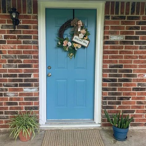 Sw 9062 Front Door Sherwin Williams Bluebird Feather, Tupelo Tree, Sherwin Williams Colors, Feather Painting, Exterior Ideas, Colorful Feathers, Bluebird, Sherwin Williams, Paint Color