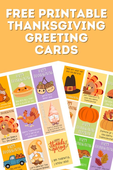 "Looking for fun and free printable greetings that you can send your family and friend this thanksgiving? We love these cute Thanksgiving cards that are fun for whole ages. With 18 different printable designs featuring turkeys, pumpkins, pie, gnomes and more, there are lots of different greetings to share with kids and adults alike. Print these free Thanksgiving greeting cards to share this holiday season and be sure to let us know which one is your favorite! " Cute Thanksgiving Cards, Christmas Word Search Printable, Thanksgiving Cards Printable, Easter Religious Crafts, Kids Fathers Day Crafts, Fall Paper Crafts, Christmas Clothespins, Halloween Decorations For Kids, Thanksgiving Greeting