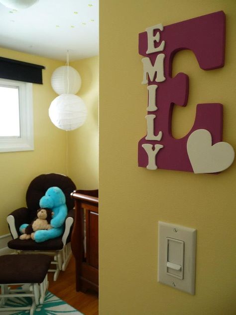 Baby Name Letters. i like for living room w/ family name too :] Cute Door Hangers, Emily Sue, Baby Name Letters, Popular Girls, Girls Names, Letter Decor, Baby Room Art, Wooden Letter, Name Letters