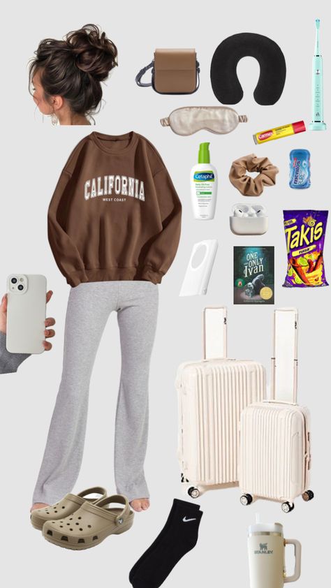 Airport essential #outfitinspo #airportfitspo #airportvibes Airport Outfit Comfy Long Flight, Plane Ride Outfit, Airport Outfit Comfy, School Dance Dresses, Travel Bag Essentials, Airport Fits, Simple Skincare Routine, Cute Lazy Outfits, Lazy Outfits