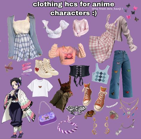 Shinobu Inspired Outfit, Outfits Inspired By Anime Characters, Inspired Outfits Character, Casual Cosplay Anime, Clothing Headcanons, Outfit Anime, Pastel Goth Outfits, Character Inspired Outfits, Cute Food Drawings