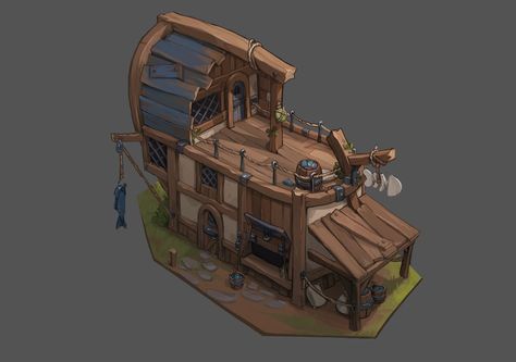 ArtStation - DARKSBURG , Gaëlle Mazeau--Triaut Pirate Treehouse, Pirate House, House Concept Art, Fantasy Village, House Concept, Pirate Bay, Props Concept, House Games, Harbor House