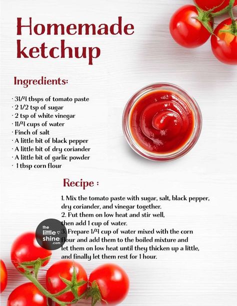 Little shine Homemade Tomato Ketchup, Pickle Recipes Homemade, Life Made Simple, Diy Foods, Lunch Prep, Homemade Ketchup, Homemade Sauce Recipes, Cooking Measurements, Condiment Recipes