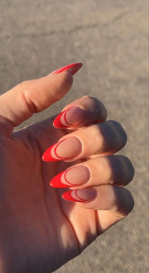 Red Nails Ideas, Cute Red Nails, Almond Nails Red, Red Summer Nails, Red Acrylic Nails, Red French, Summery Nails, French Nail Designs, Red Nail Designs