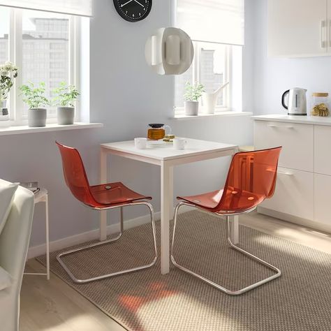 MELLTORP / TOBIAS Table and 2 chairs, white white/chrome plated brown/red, 291/2x291/2" - IKEA Tobias Ikea, Ikea Tobias, Dinning Set, Ikea Store, Plastic Edging, Steel Chair, The Chair, White Table, Apartment Interior