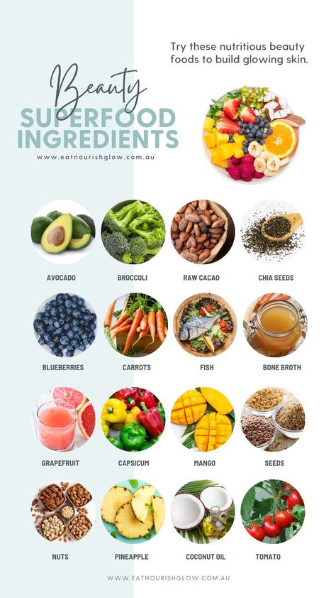 Want clear skin? It all starts with your diet. Try these nutritious beauty foods to help your skin glow from the inside out! Best Foods For Skin, Glowing Skin Diet, Foods For Clear Skin, Clear Skin Diet, Anti Aging Diet, Foods For Healthy Skin, Skin Diet, Food Health Benefits, Anti Aging Food