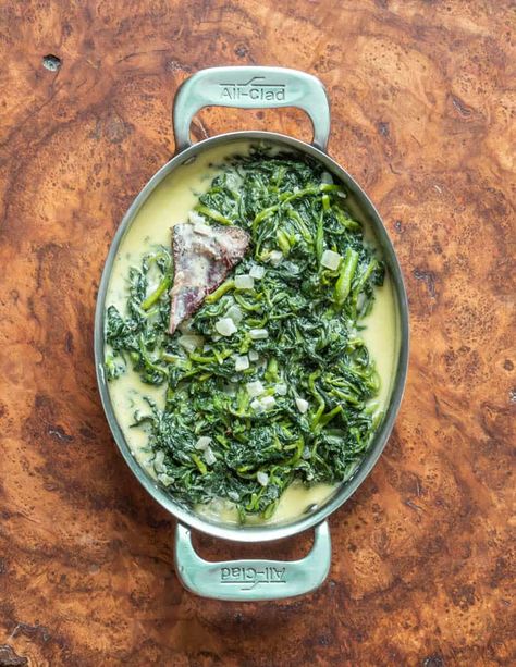 South African Creamed Spinach Recipe: Steakhouse Style Steakhouse Creamed Spinach Recipe, Italian Stew, Watercress Recipes, Green Pie, Watercress Soup, Creamed Spinach Recipe, Braised Greens, Spinach Recipe, Popular Side Dishes