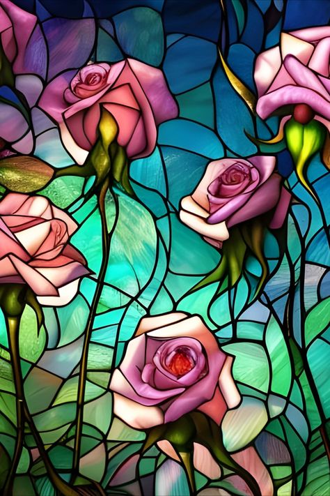 Beautiful colorful stained glass image of roses Stained Glass Roses, Glass Roses, Dungeons And Dragons Decor, Stain Glass Window Art, Dungeons And Dragons Figures, زجاج ملون, Stained Glass Rose, Glass Window Art, Dragon Decor