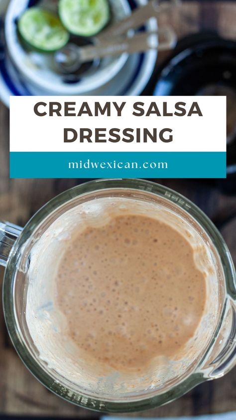 This sour cream and salsa based Creamy Salsa Dressing recipe is vibrant and creamy, the perfect topping for everything from salads and rice bowls to tacos, burritos, and tostadas. Creamy Mexican Dressing, Taco Salad Recipe Dressing, Creamy Salsa Dressing, Salsa Dressing, Mexican Salad With Creamy Salsa Dressing, Crema Recipe For Tacos, Salsa Sour Cream Dip, Creamy Tomatillo Dressing, Taco Salad Dressing