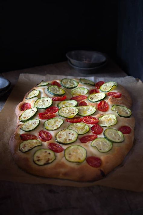 Zucchini Tomato Focaccia - Inside The Rustic Kitchen Italian Focaccia Recipe, Tomato Focaccia, Italian Snacks, Zucchini Tomato, Beef Carpaccio, Roasted Fennel, Focaccia Recipe, Recipes Authentic, Italian Recipes Traditional