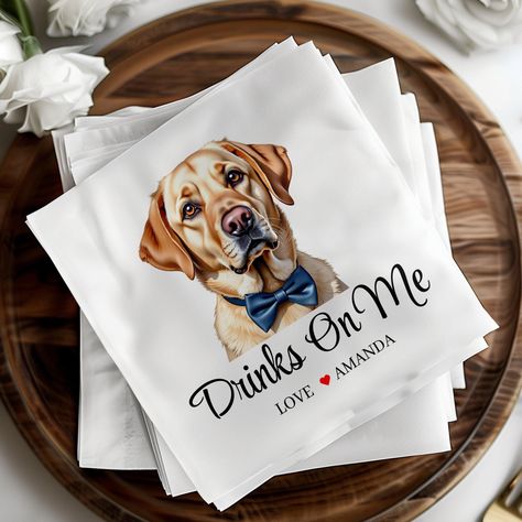 Custom Wedding Napkins, Pet Cocktail Napkins, Dog Wedding Napkins, Personalized Wedding Décor, Custom Pet Napkins, Wedding Bar Napkins von CustomGiftStudioND auf Etsy Pet Cocktail Napkins, Custom Wedding Napkins, Wedding Cocktail Napkins, Bar Stand, Engagement Party Favors, Wedding Napkins Personalized, Pet Design, Personalized Wedding Decor, Napkins Wedding