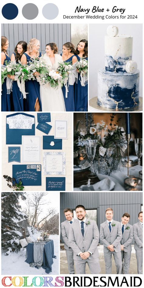 Grey Groomsmen Suits, February Wedding Colors, December Wedding Colors, Ice Blue Weddings, Grey Groomsmen, White Wedding Table Setting, Ice Blue Bridesmaid Dress, Wedding Color Schemes Winter, Navy Blue Wedding Theme