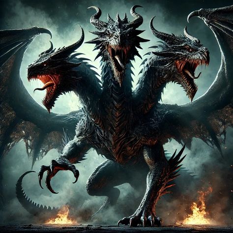 Summoned from the depths of ancient legends, this dark three-headed dragon embodies pure power and mystery. 🐉🔥 #DragonArt #FantasyCreatures #DarkLegend #MythicalBeasts #ThreeHeadedDragon #DarkFantasy #AncientBeast #FantasyArt #EpicCreatures #DragonLore #MysticalBeasts #SupernaturalCreatures #MythicalMonsters #DarkLegends #DragonIllustration #MysticDragon #HorrorFantasy #FantasyCreatures #EpicMonsters Two Headed Dragon, Three Headed Dragon, Mystic Dragon, Types Of Dragons, Mythical Monsters, Dragon Illustration, Black Dragon, Dragon Art, Fantasy Creatures