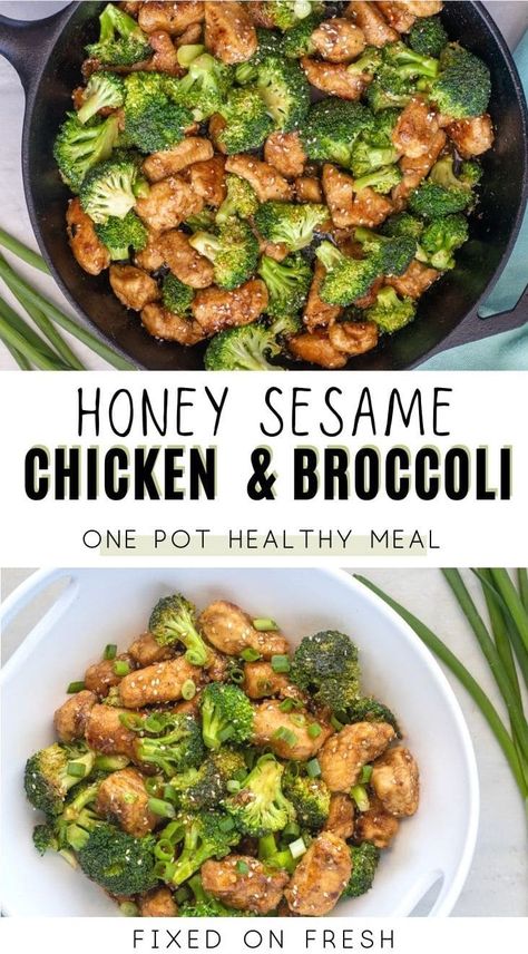 Honey sesame chicken and broccoli is one pot healthy chicken dinner that the whole family will love. Healthy ingredients and low in carbs, it's perfect for meal prep too! Sesame Chicken And Broccoli, Healthy Low Calorie Dinner, Healthy Sesame Chicken, Healthy Asian, Honey Sesame Chicken, Honey Sesame, Healthy Low Calorie Meals, Healthy Version, Low Calorie Dinners