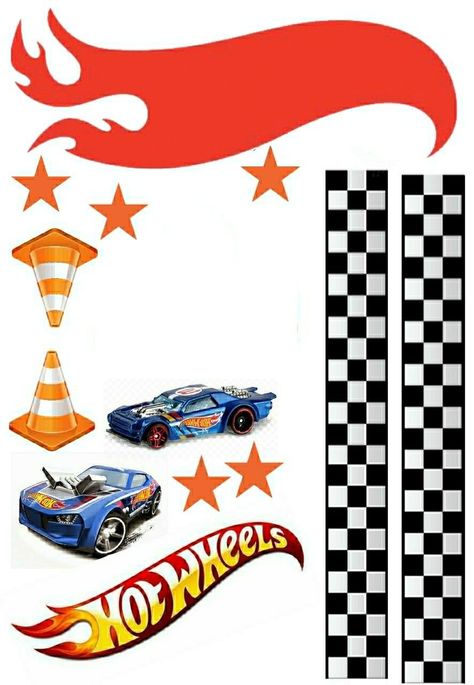 Blaze Cake Topper Printable, Topper Hotwheels, Hotweels Birthday Ideas, Hot Wheel Printables, Hot Wheels Cupcakes, Bolo Hot Wheels, Blaze Birthday Party, Hot Wheels Wall, Hot Wheels Cake