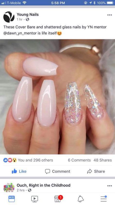 🧡 Pink And Clear Nails, Poly Gel Nail Designs, Poly Gel Nails, Latest Nail Art Designs, Pale Pink Nails, Hard Gel Nails, Poly Gel, Spring Acrylic Nails, Gold Glitter Nails