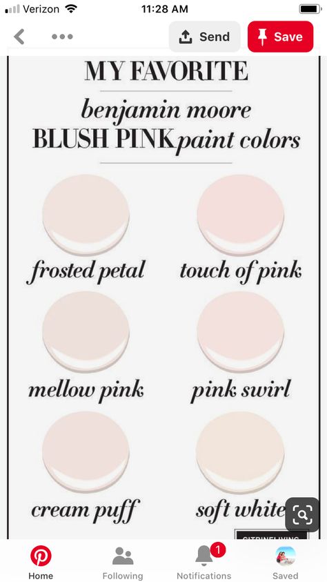 Pink Paint For Bedroom, White Furniture Nursery, Paint For Bedroom, Pale Pink Paint, Blush Pink Paint, Interior Wall Colors, Pink Paint Colors, Paint Color Inspiration, House Color Palettes